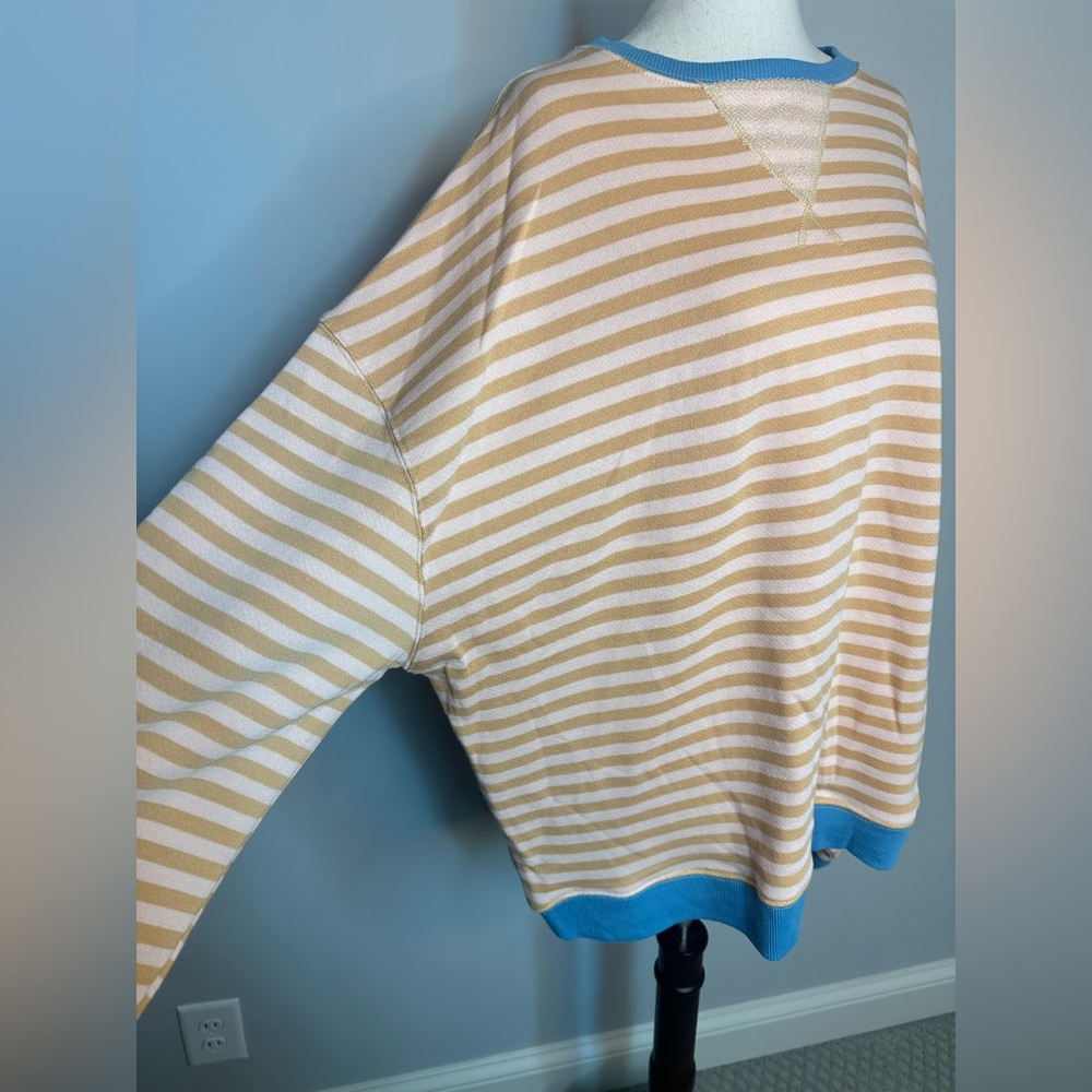 Sz S Free People We the Free Classic Striped Crew Latte Combo peach blue - Picture 4 of 10